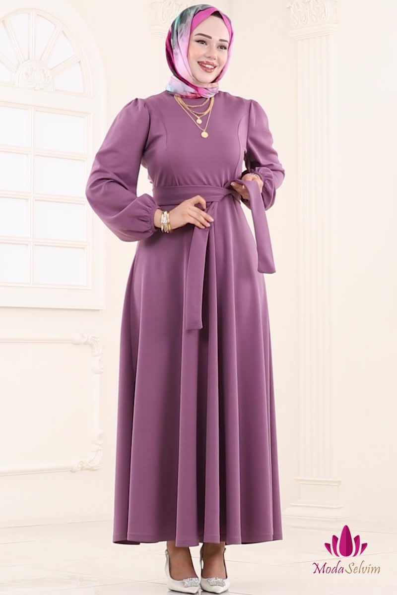 moda selvim Dress 25029UKB139 Dark Lilac - Thumbnail