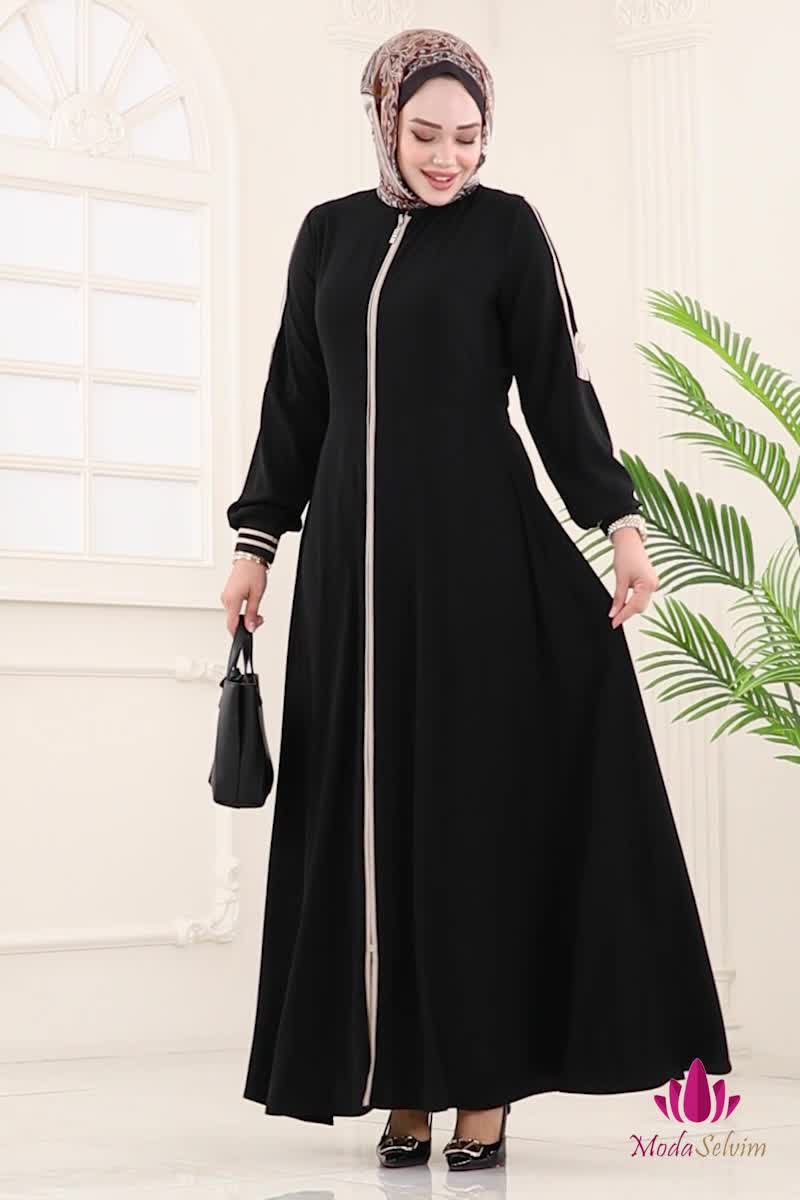 moda selvim عباءة أسود 2793SL432 - Thumbnail