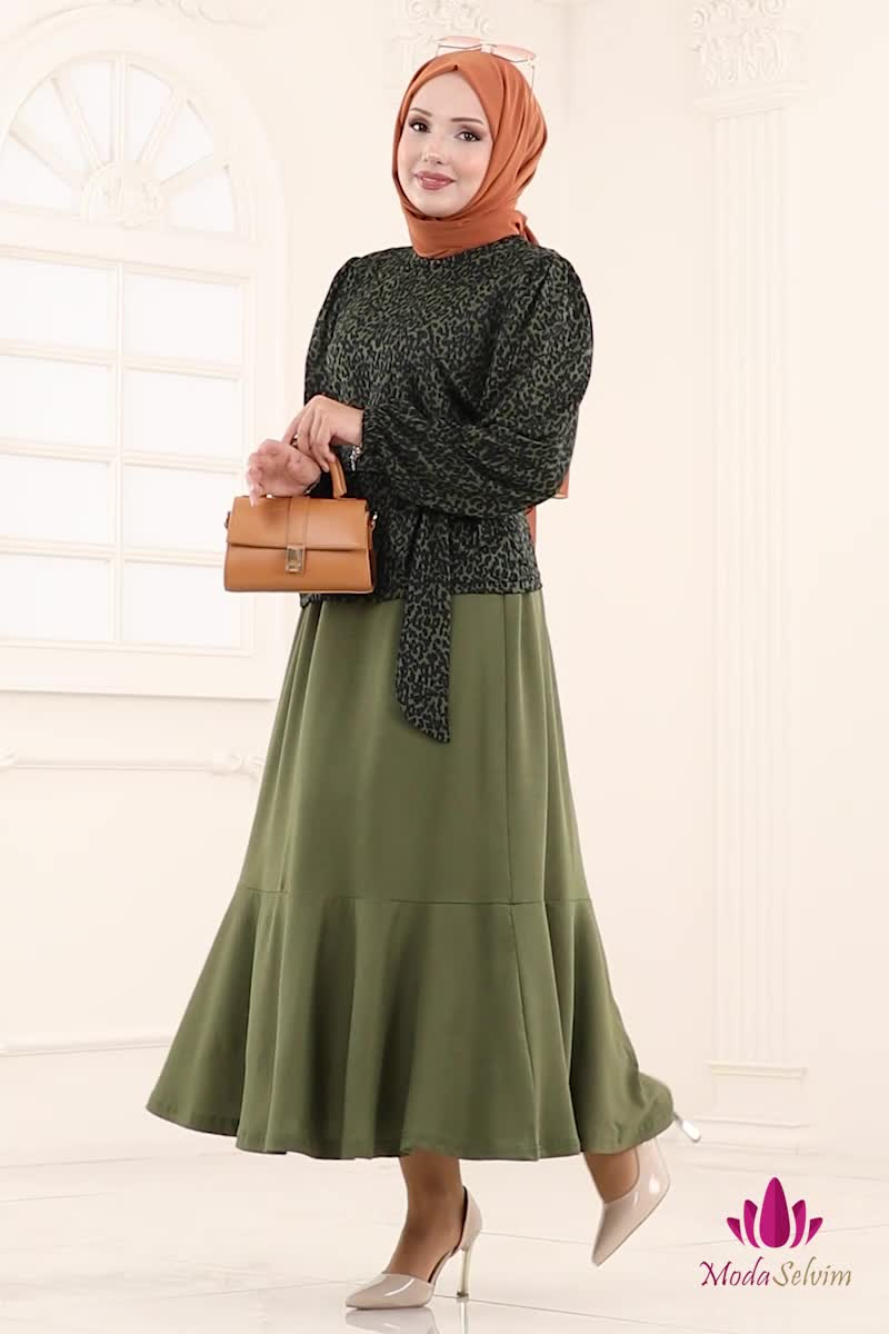 moda selvim طقم النمط 3 ليوبارد وكاكي 4114PM271 - Thumbnail