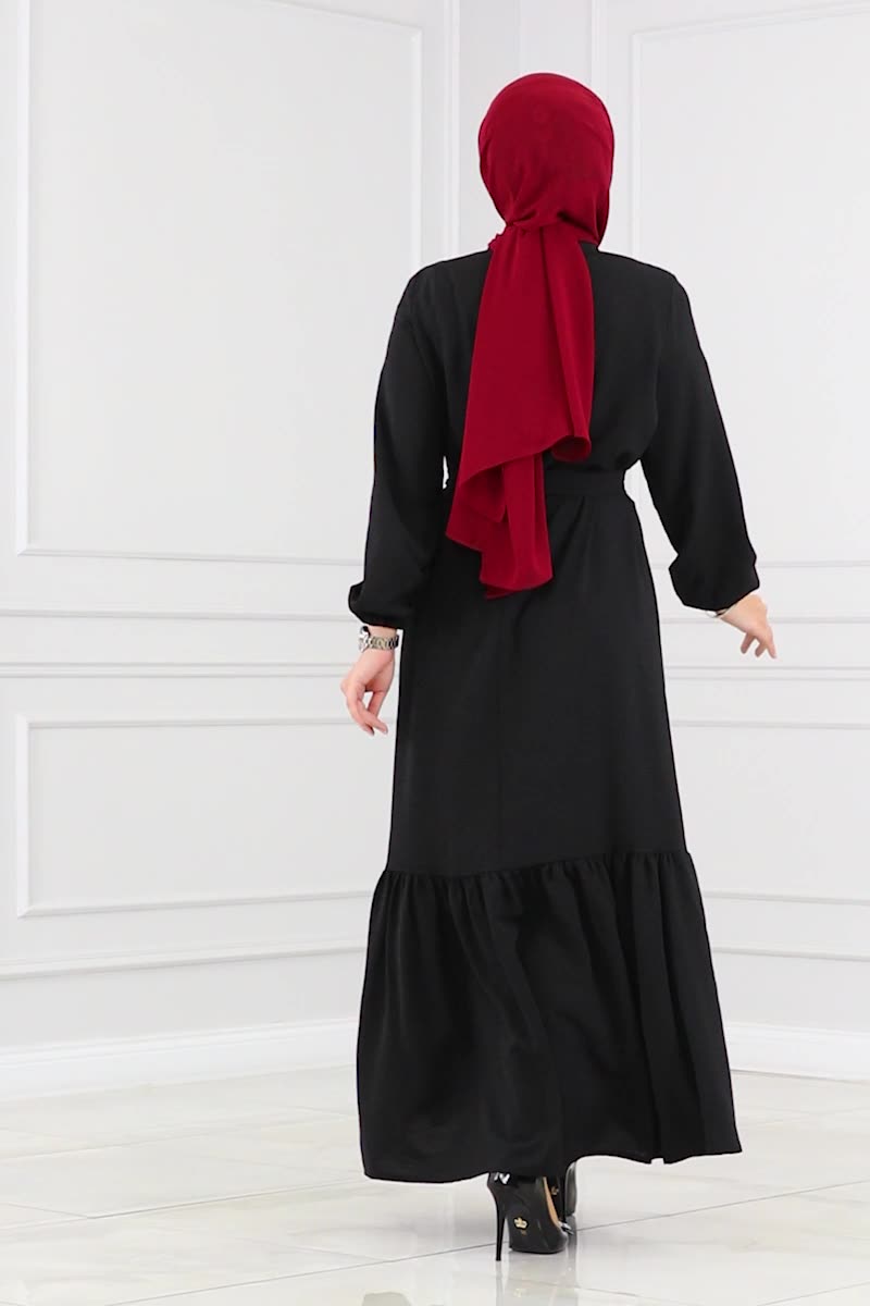 moda selvim Eteği Fırfırlı Aerobin Elbise 2493SL432 Siyah - Thumbnail