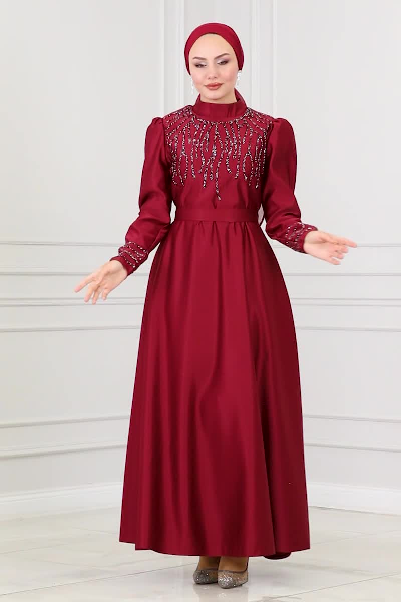 moda selvim Evening Wear 6547YG95 Claret Red - Thumbnail