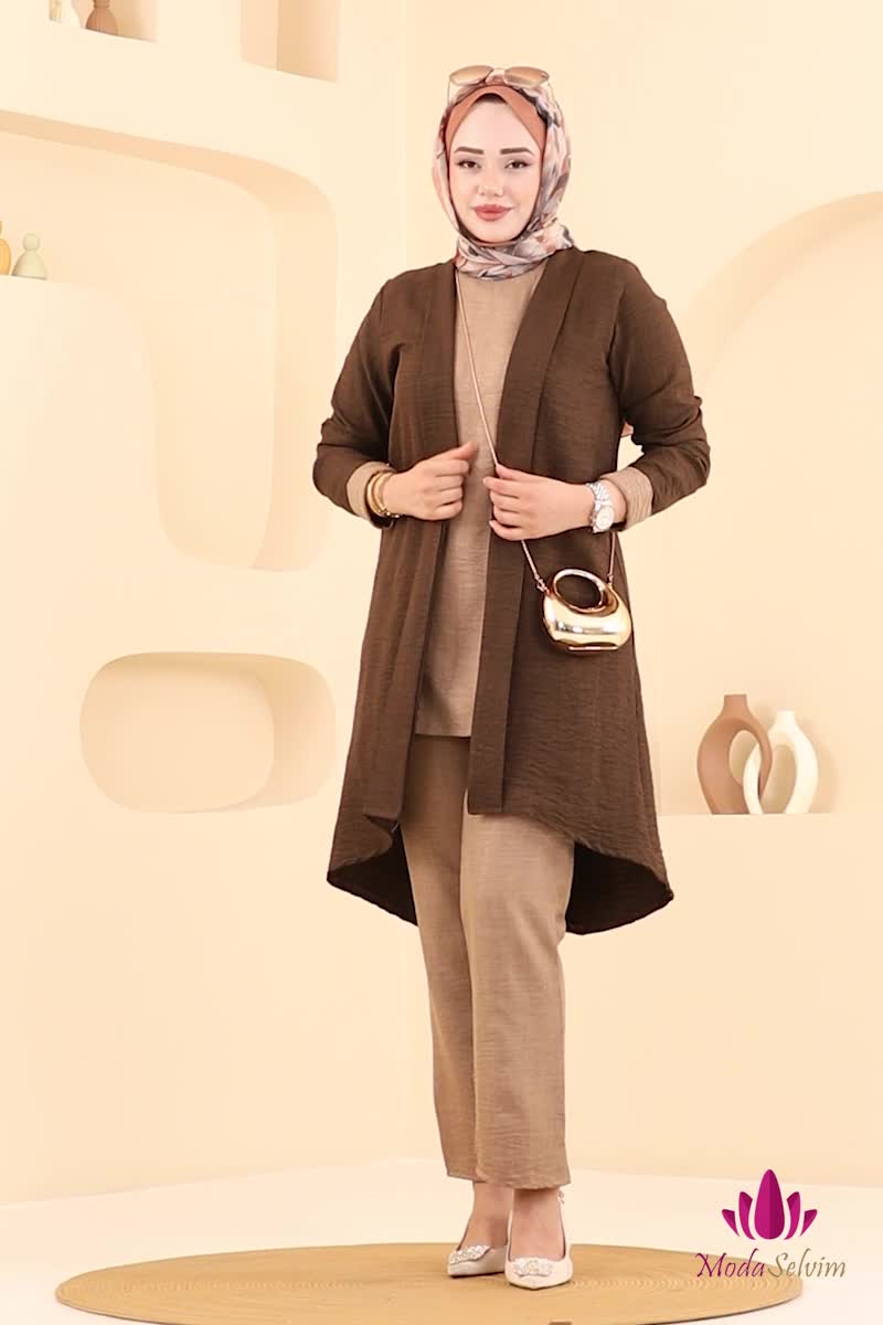 moda selvim طقم بيج غامق وبني 3129HBS856 - Thumbnail