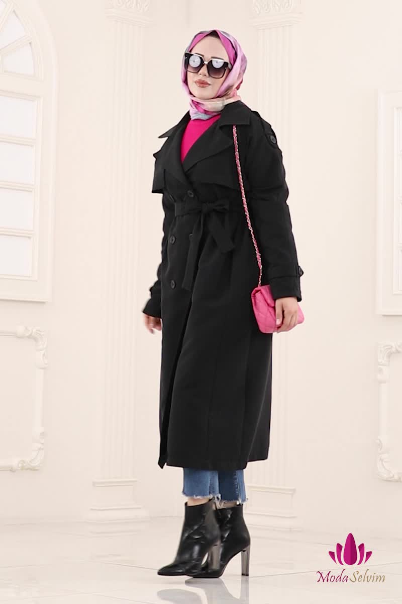 moda selvim Trenchcoat 6248BSK463 Black - Thumbnail