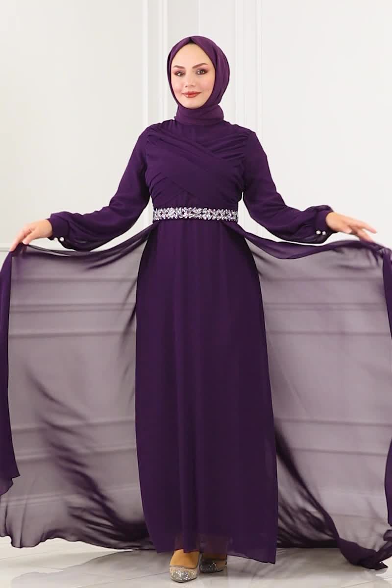 moda selvim EVENING DRESS 5940AB368 Purple - Thumbnail