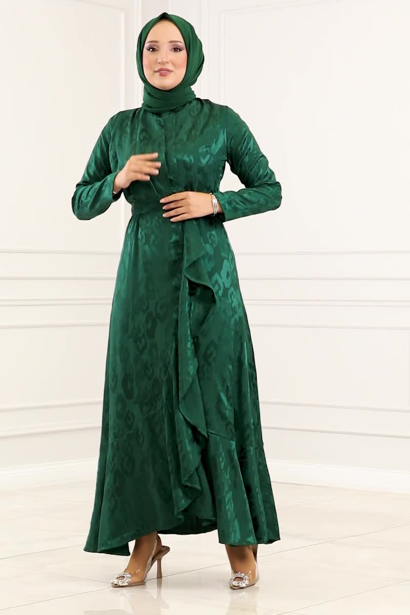 moda selvim Dress 5000HBS856 Emerald - Thumbnail