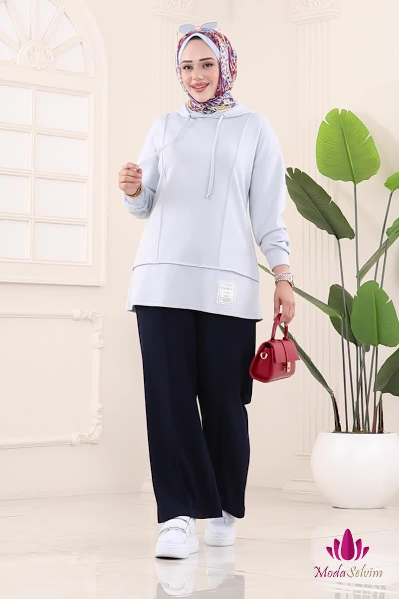 moda selvim Kapşon Detaylı Modal Takım 2730SL432 Bebe Mavi&Laci - Thumbnail