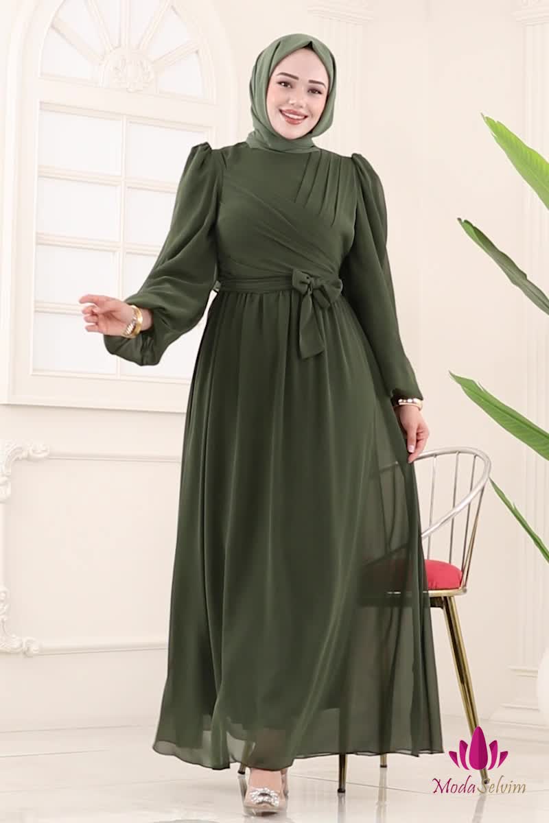 moda selvim Evening Dress 8110AB368 Khaki - Thumbnail