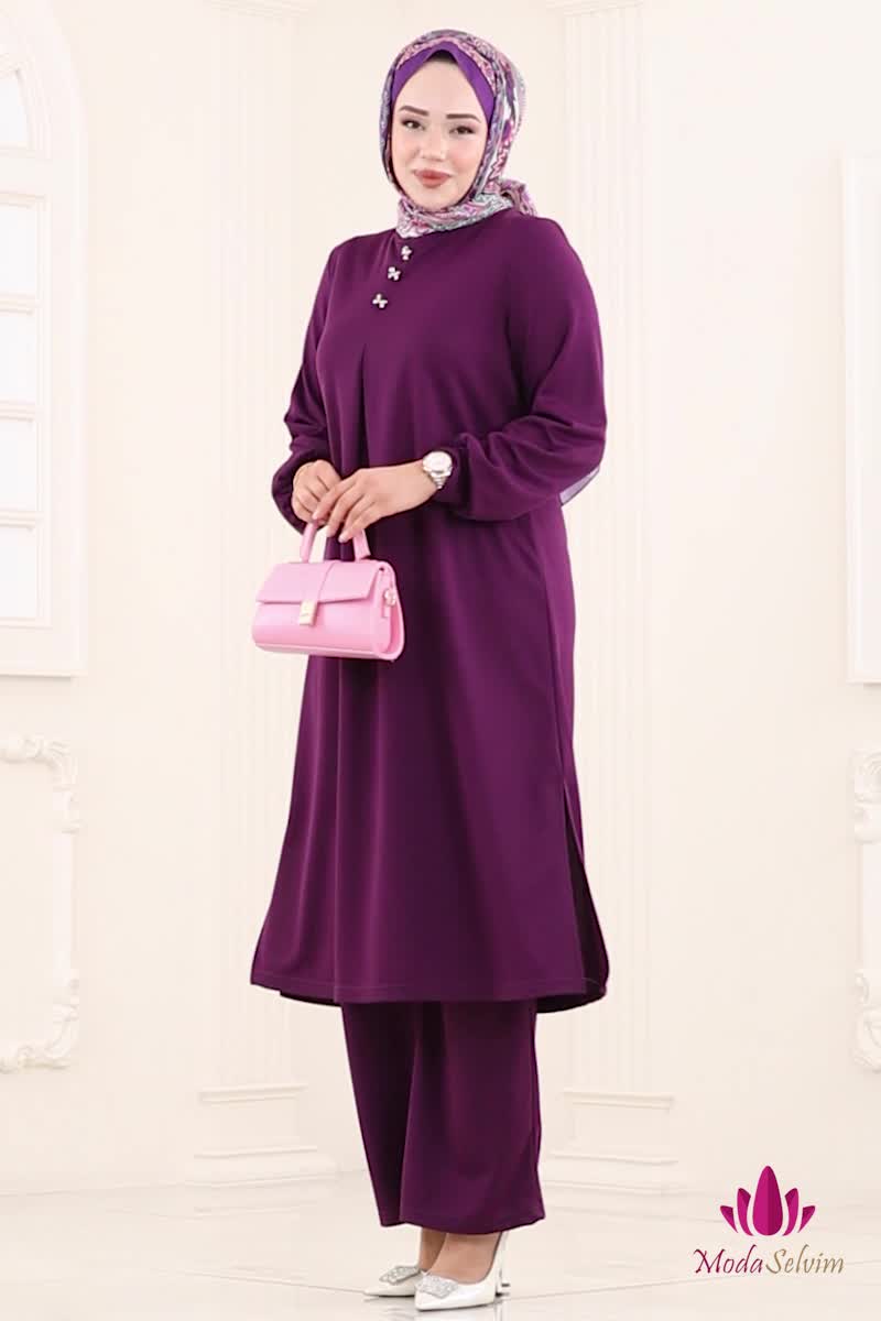 moda selvim طقم أرجواني 457DVL817 - Thumbnail