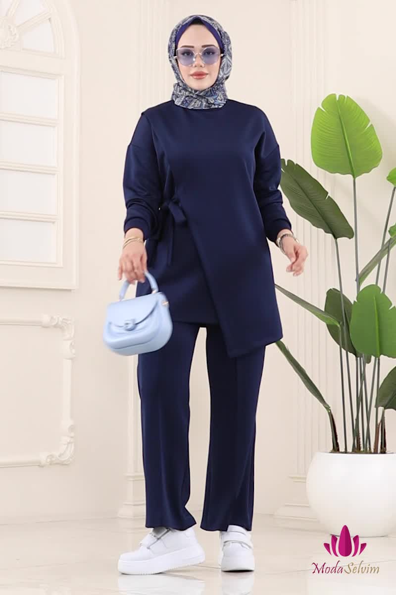 moda selvim Yandan Bağcık Detaylı Scuba Takım 2728SL432 Laci - Thumbnail