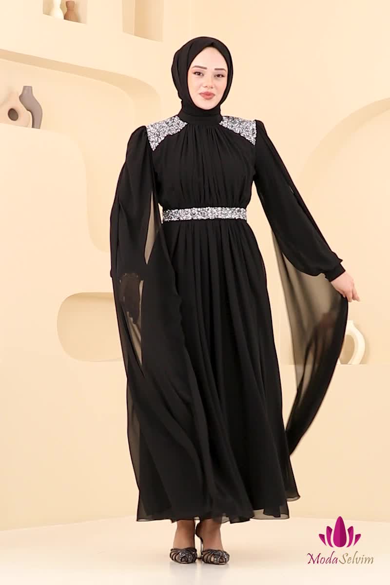 moda selvim فستان سهرة أسود 7101AB368 - Thumbnail