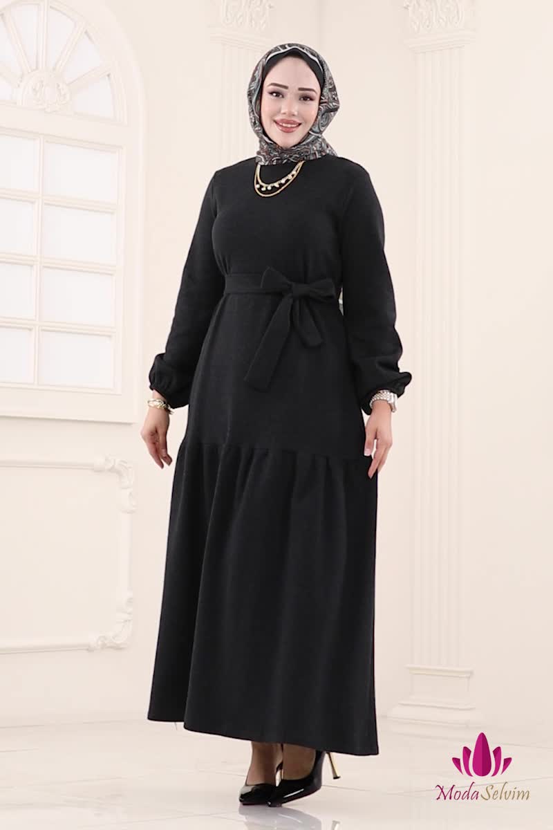 moda selvim الفستان أسود 24002UKB139 - Thumbnail