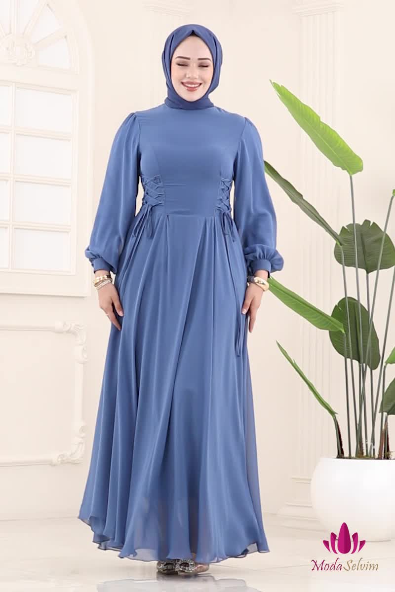 moda selvim فستان سهرة ازرق 6238BSK463 - Thumbnail