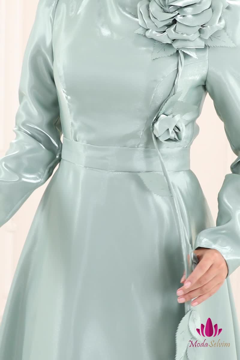 moda selvim Evening Dress 5150D170 Mint - Thumbnail