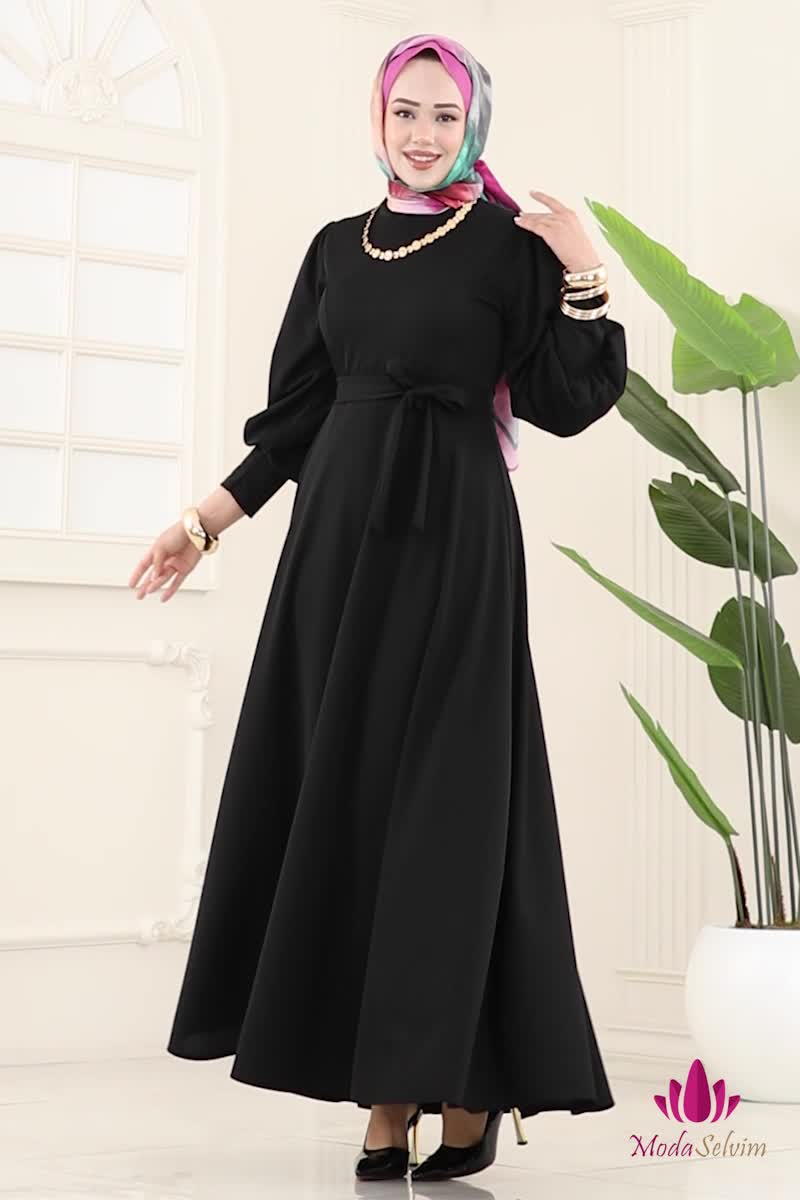 moda selvim الفستان أسود 23031UKB139 - Thumbnail