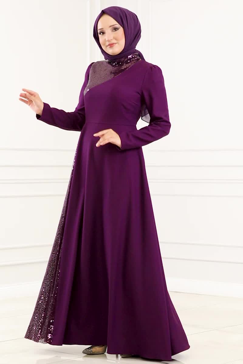 moda selvim Dress ASM2719 Purple - Thumbnail