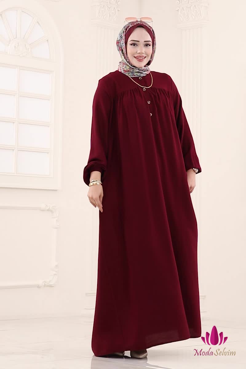 moda selvim الفستان خمري 7103ERK1158 - Thumbnail