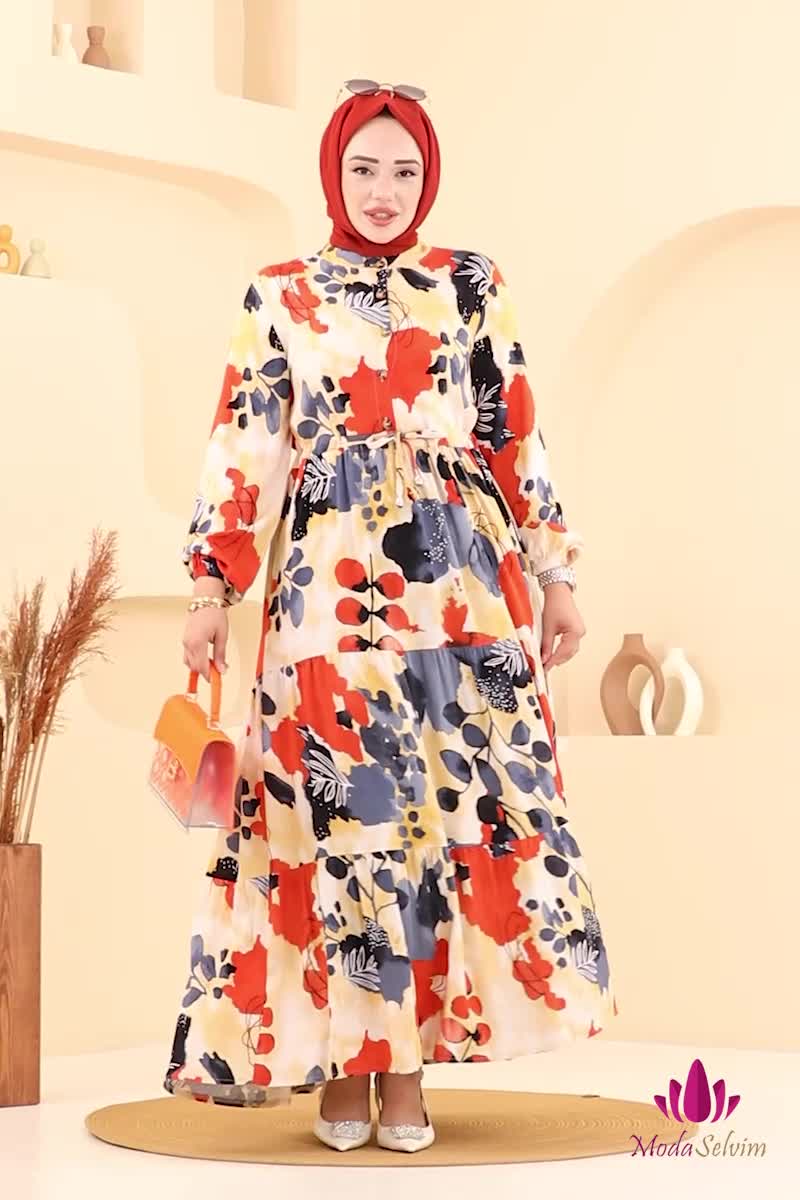 moda selvim الفستان رمادي غامق 7124BG354 - Thumbnail