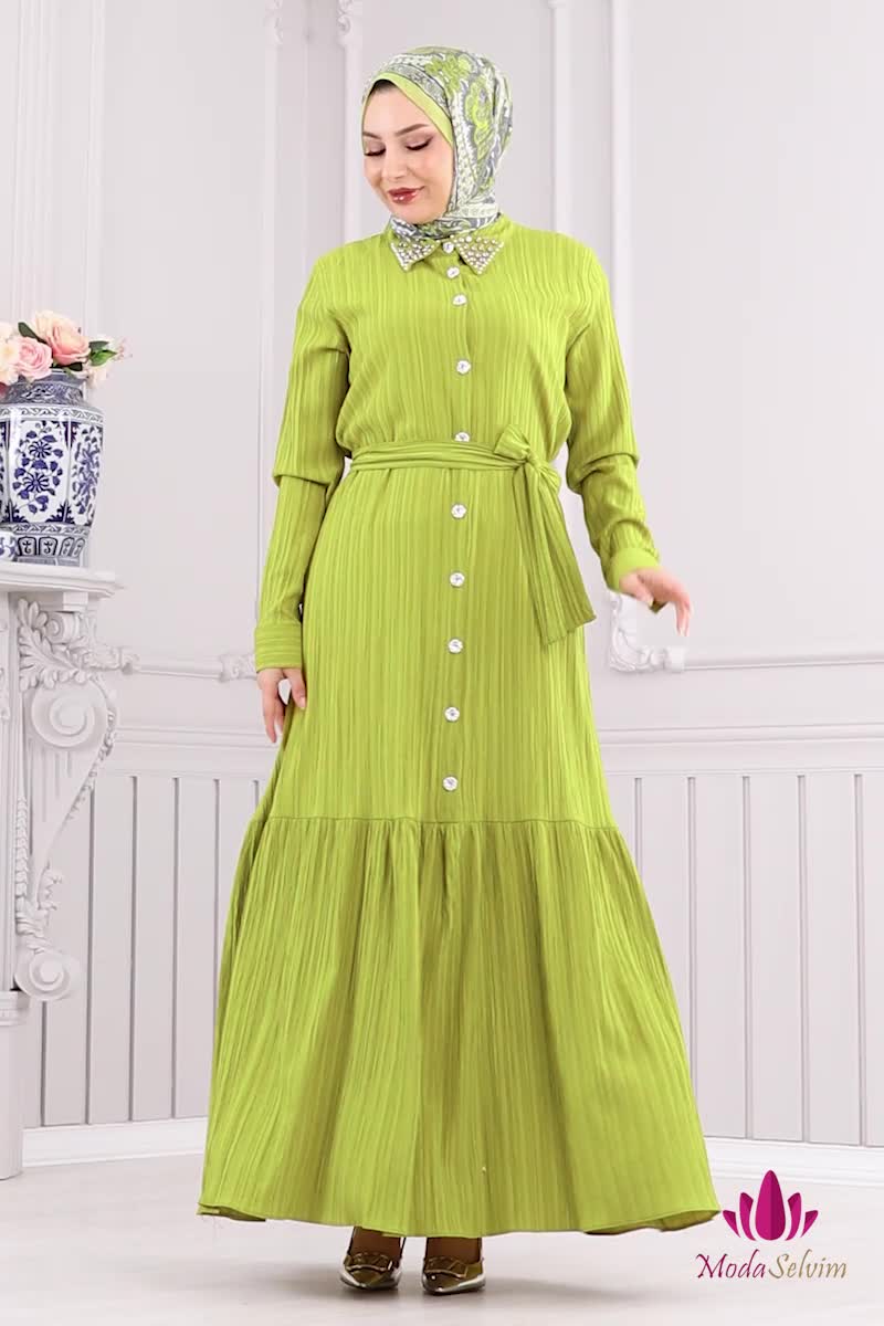 moda selvim الفستان أخضر 4063PM271 - Thumbnail