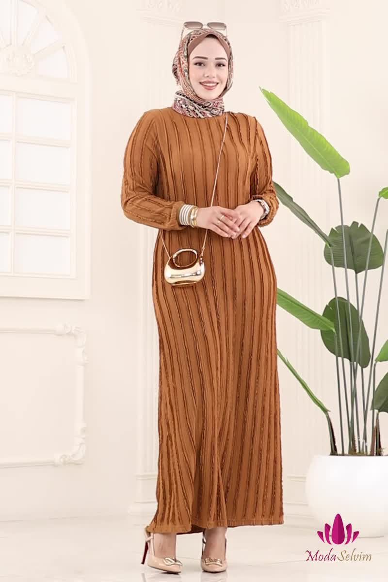 moda selvim الفستان عسلي 8027TRT545 - Thumbnail