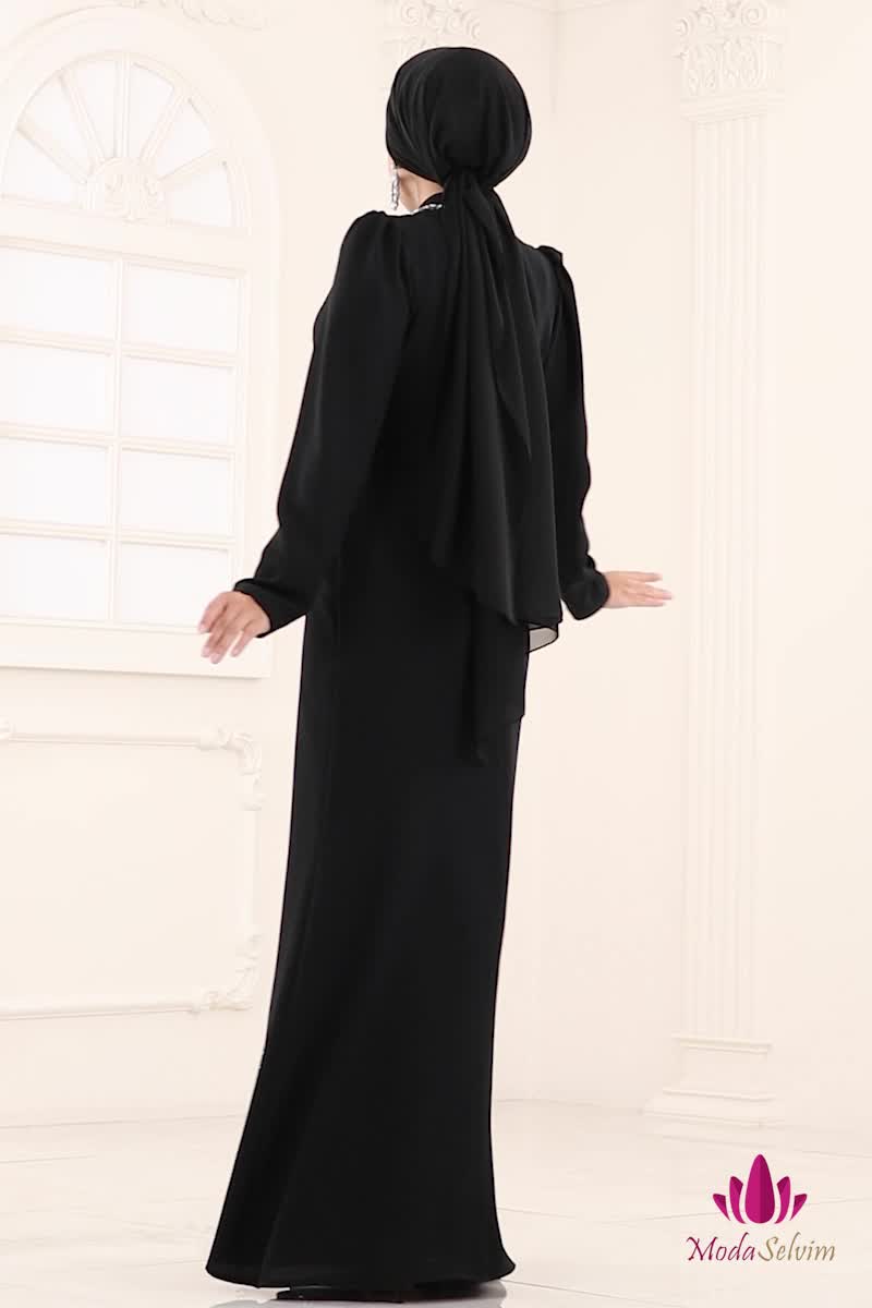 moda selvim فستان سهرة أسود 8116ABK1075 - Thumbnail