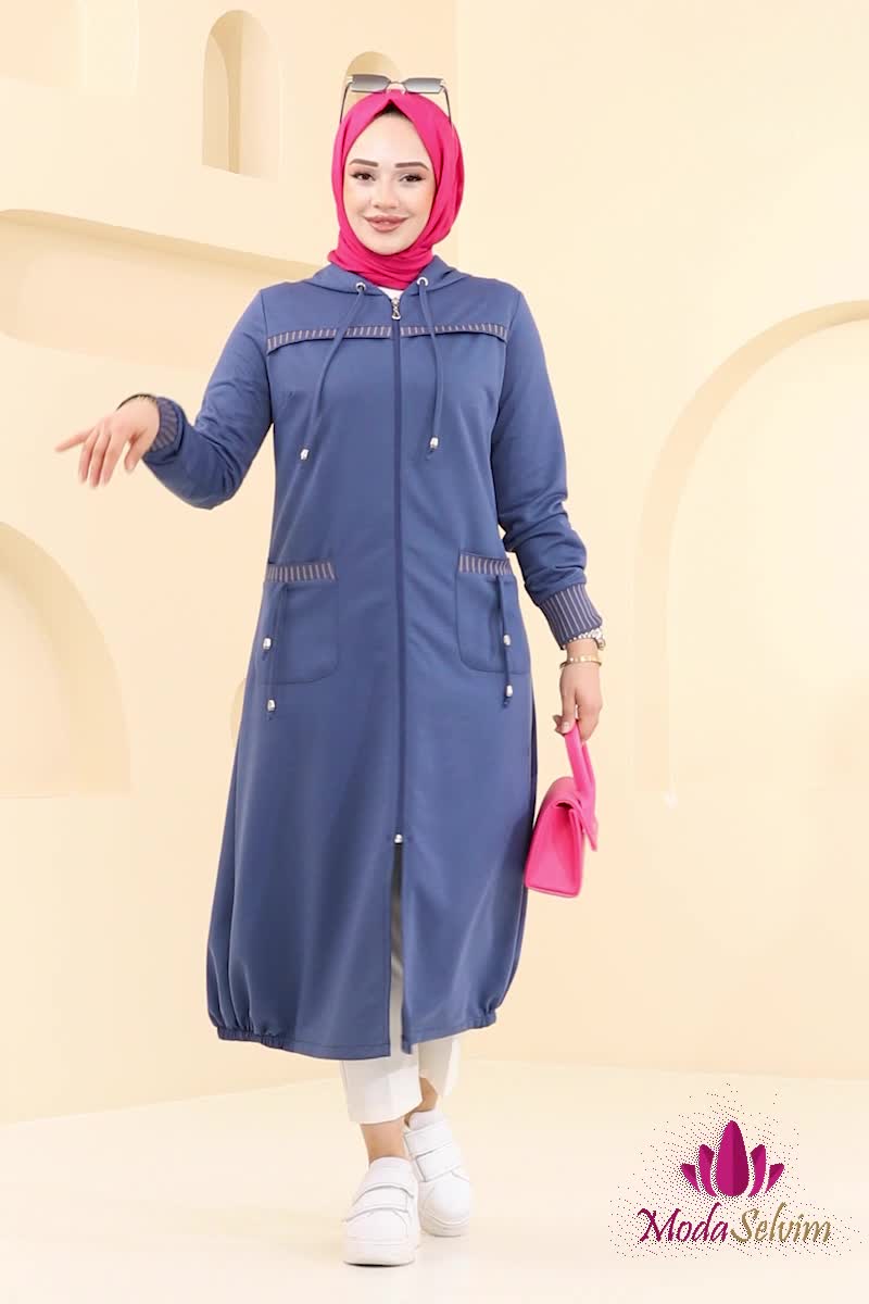 moda selvim Overcoat 2589SL432 Indigo - Thumbnail