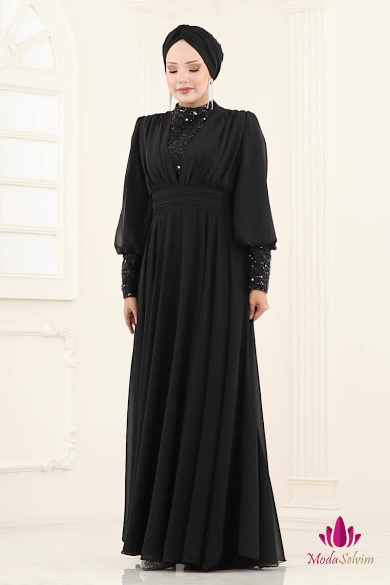 moda selvim فستان سهرة أسود 5703EDF311 - Thumbnail