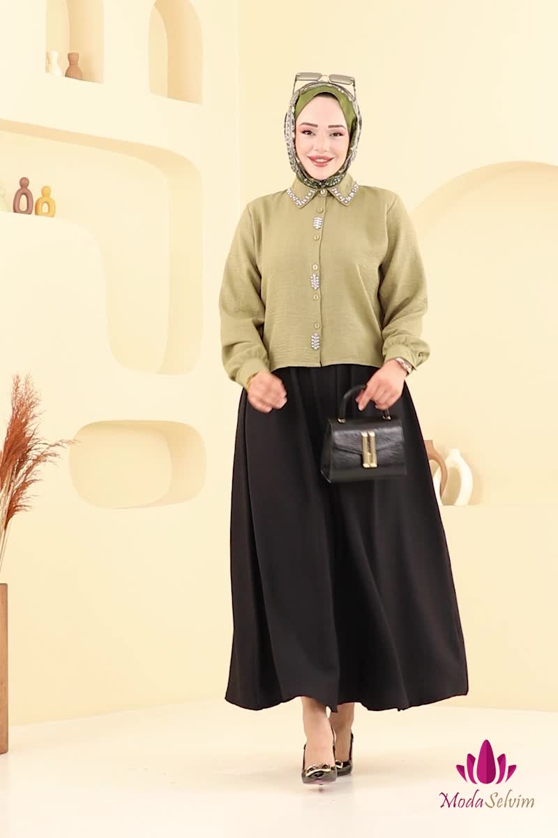 moda selvim Combined 3116HBS856 Oil Green & Black - Thumbnail