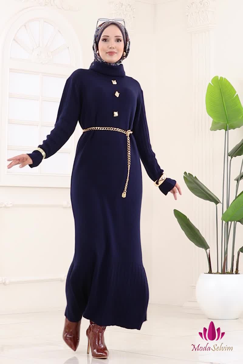 moda selvim Dress 8362KL398 Navy Blue - Thumbnail