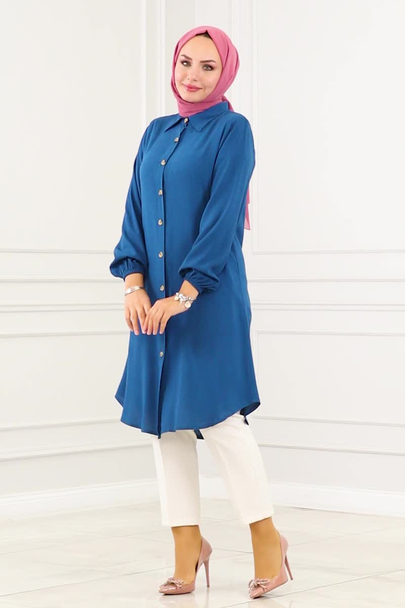 moda selvim Tunic 0171BG354 Indigo - Thumbnail