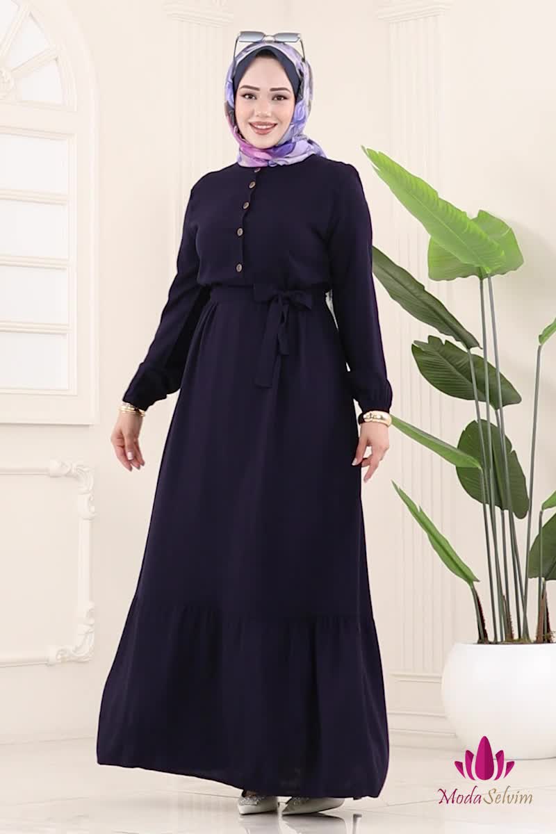 moda selvim Dress 5003ERK1158 Navy Blue - Thumbnail