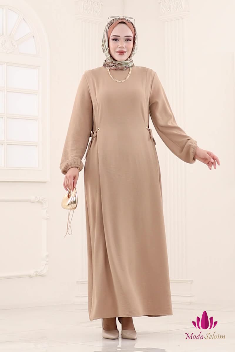 moda selvim الفستان بيج 23001UKB139 - Thumbnail