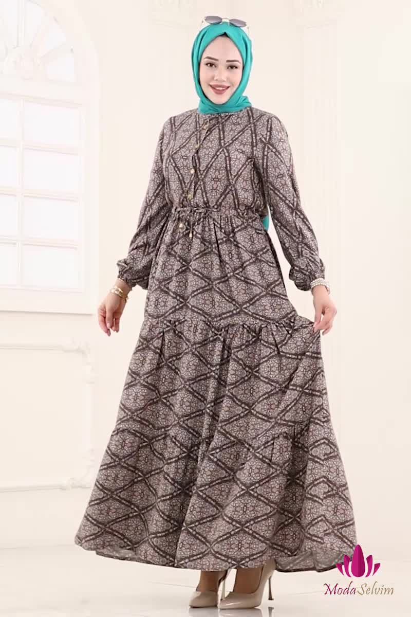 moda selvim الفستان بني 7109ERK1158 - Thumbnail