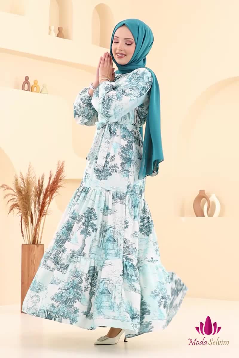 moda selvim الفستان نمط3 أزرق 4458BRZ597 - Thumbnail