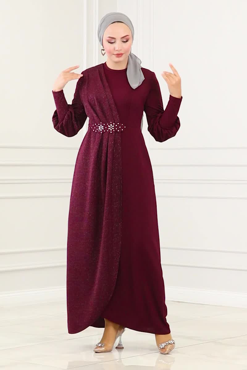 moda selvim Dress ASM2721 Claret Red - Thumbnail