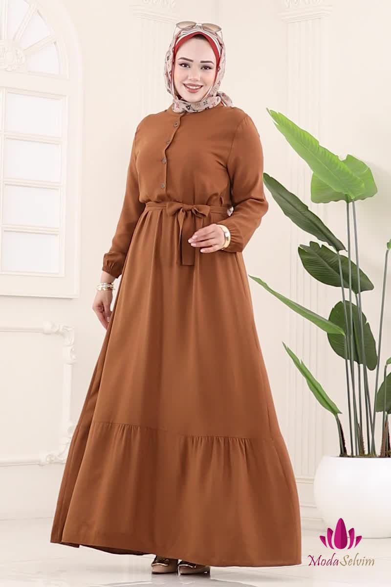 moda selvim الفستان عسلي 5003ERK1158 - Thumbnail