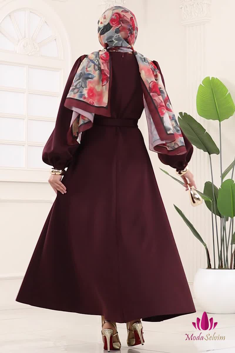 moda selvim Dress 5565EDF311 Damson - Thumbnail