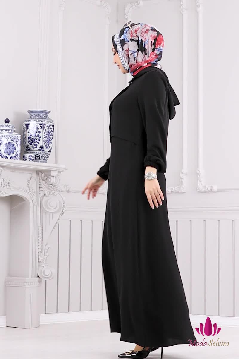moda selvim الفستان أسود 9009S324 - Thumbnail