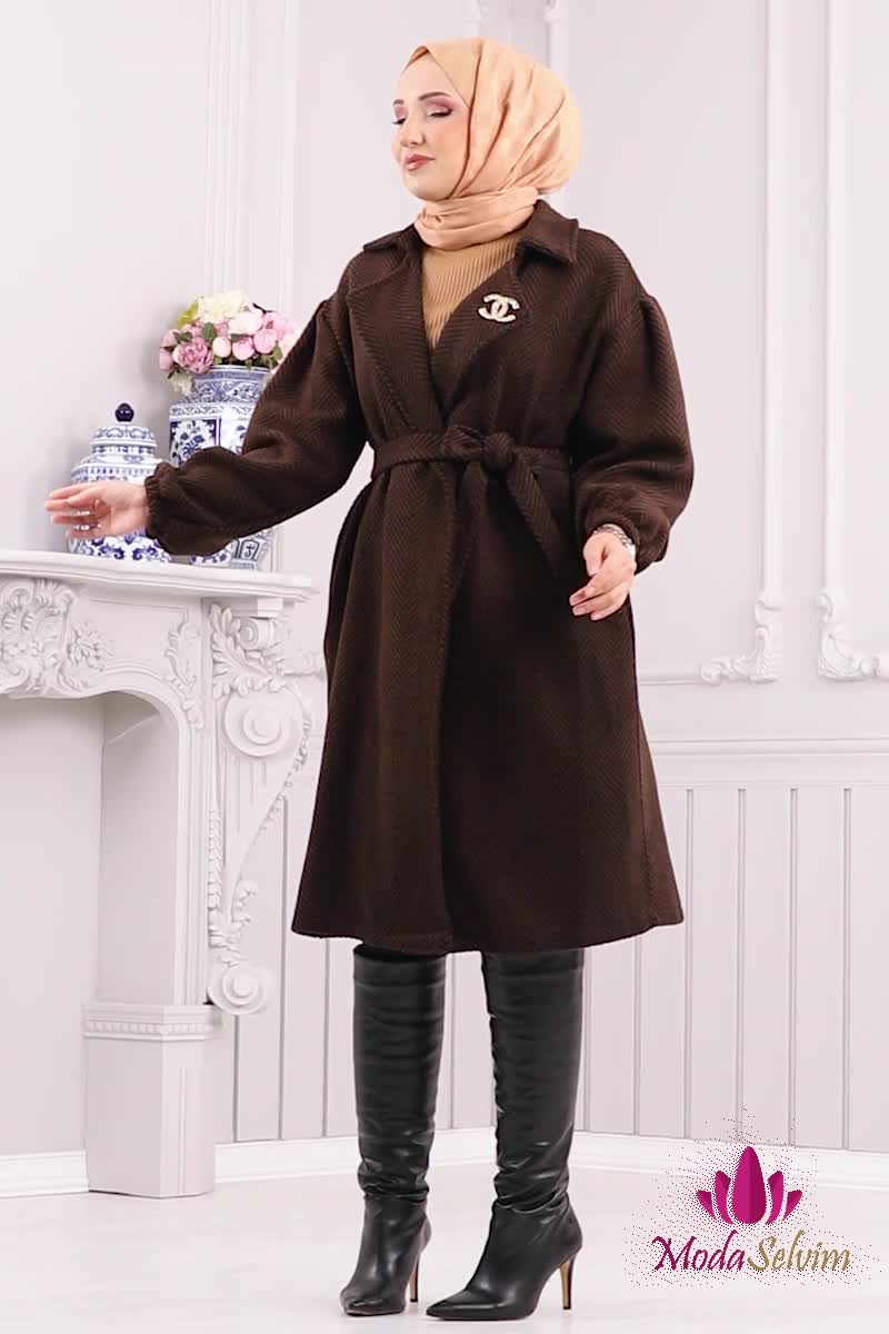 moda selvim Coat 211EVO1066 Pattern 2 Brown - Thumbnail