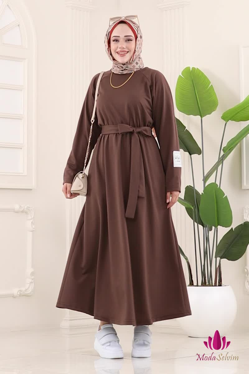 moda selvim الفستان بني PL2828 - Thumbnail