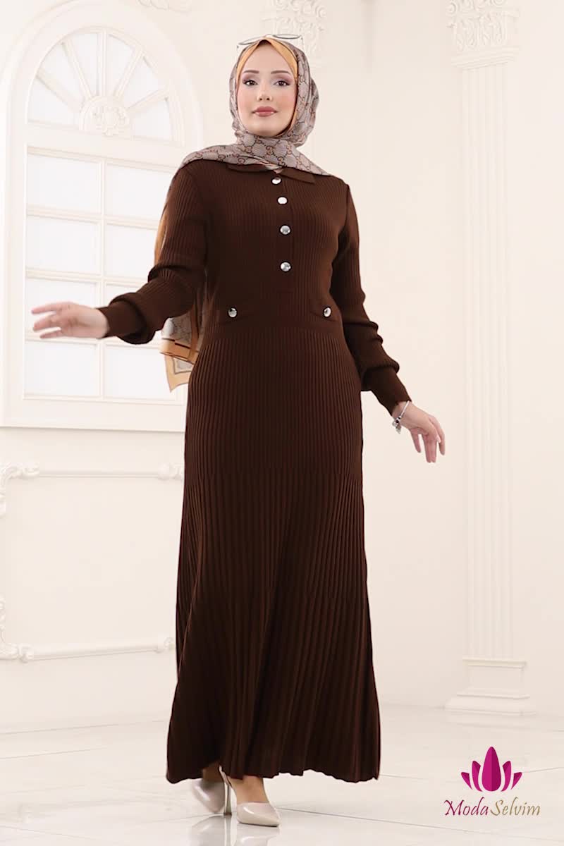 moda selvim الفستان بني 8364KL398 - Thumbnail