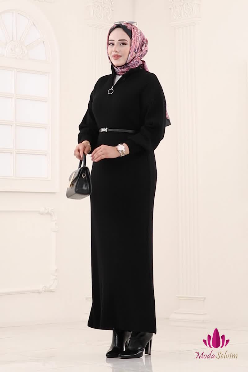 moda selvim الفستان أسود 8341KL398 - Thumbnail