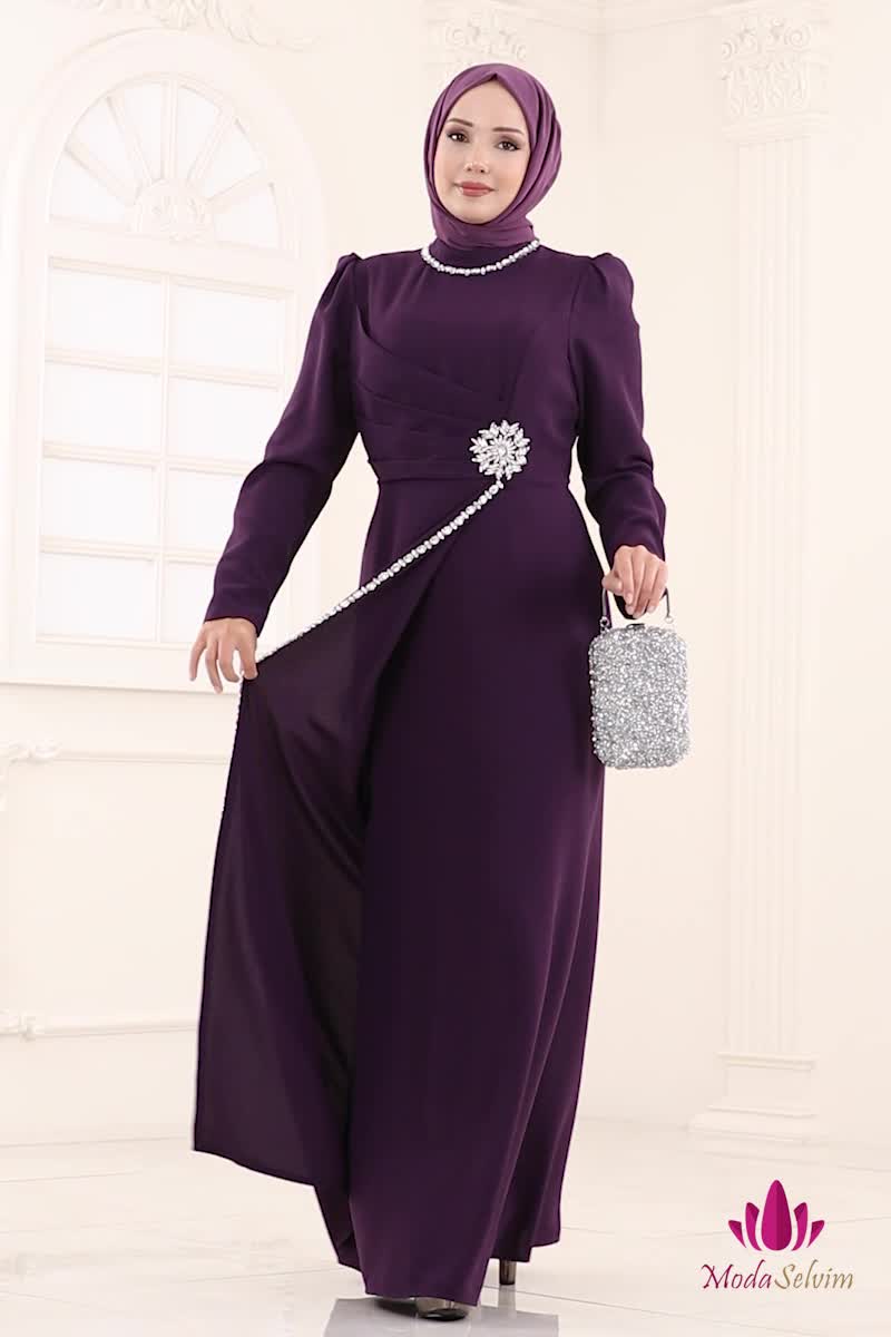 moda selvim Evening Dress 8116ABK1075 Purple - Thumbnail