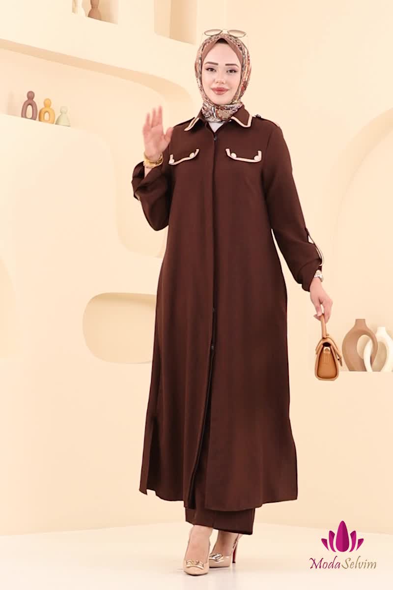 moda selvim طقم بني غامق 2710SL432 - Thumbnail