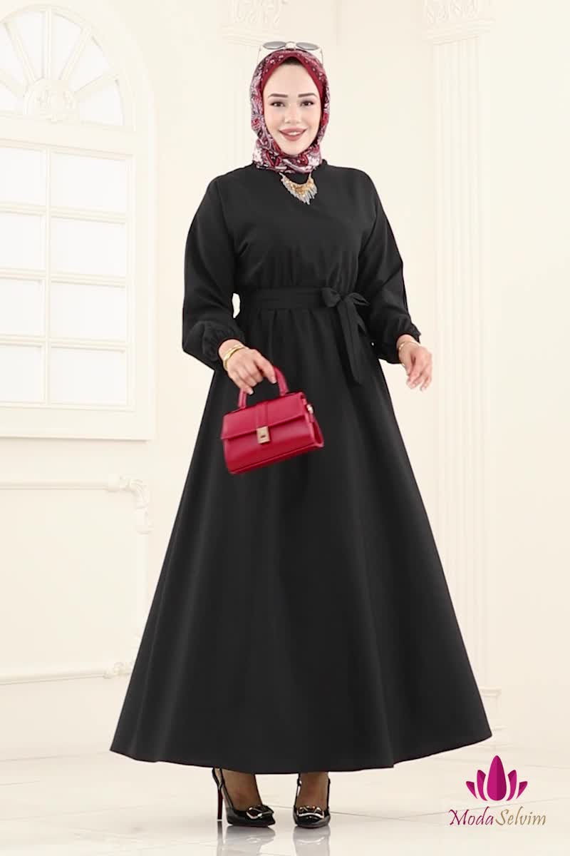 moda selvim الفستان أسود 4116PM271 - Thumbnail