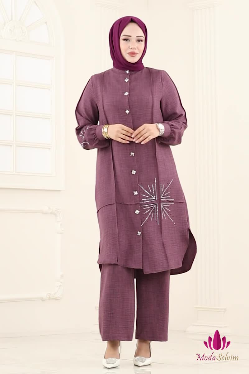 moda selvim طقم ليلكي غامق 447DVL817 - Thumbnail