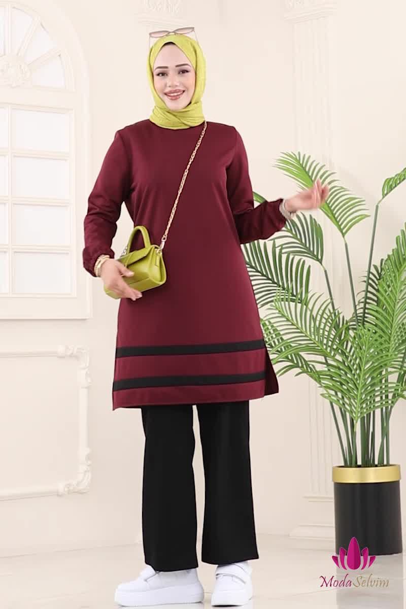 moda selvim طقم خمري و أسود 2516SL432 - Thumbnail