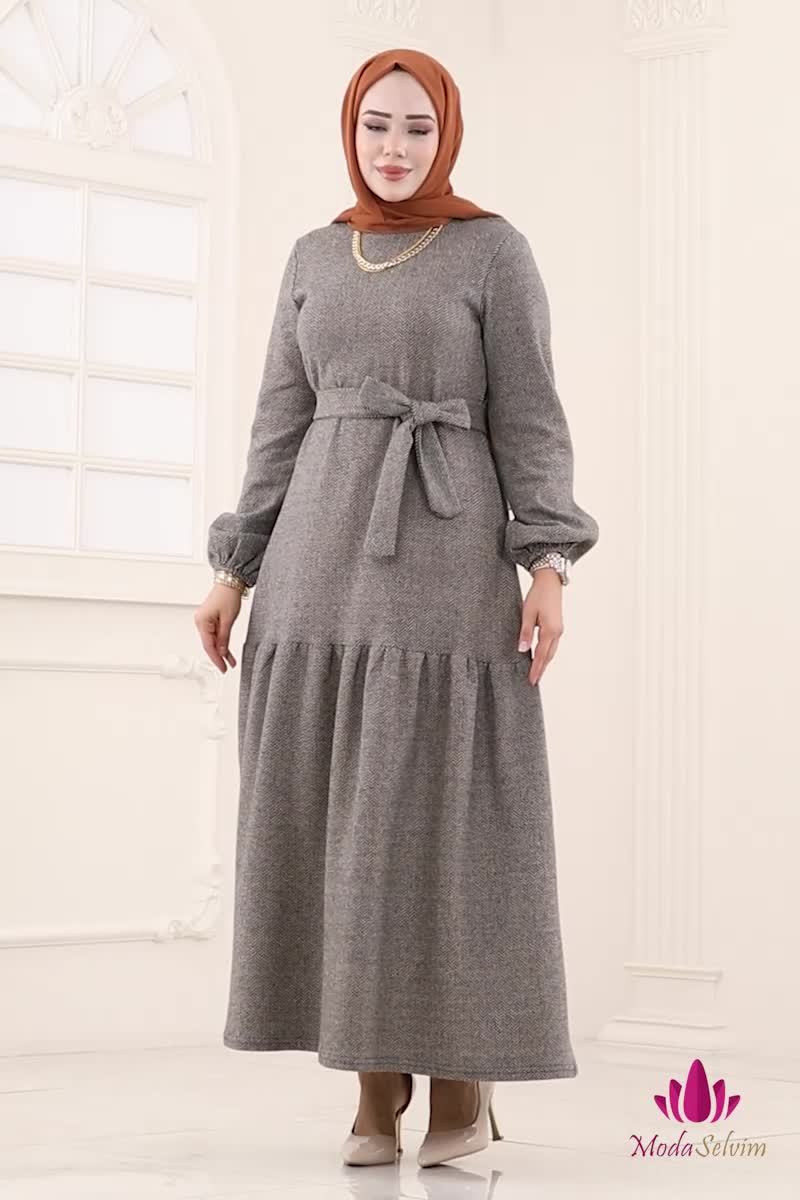 moda selvim الفستان بيج 24002UKB139 - Thumbnail