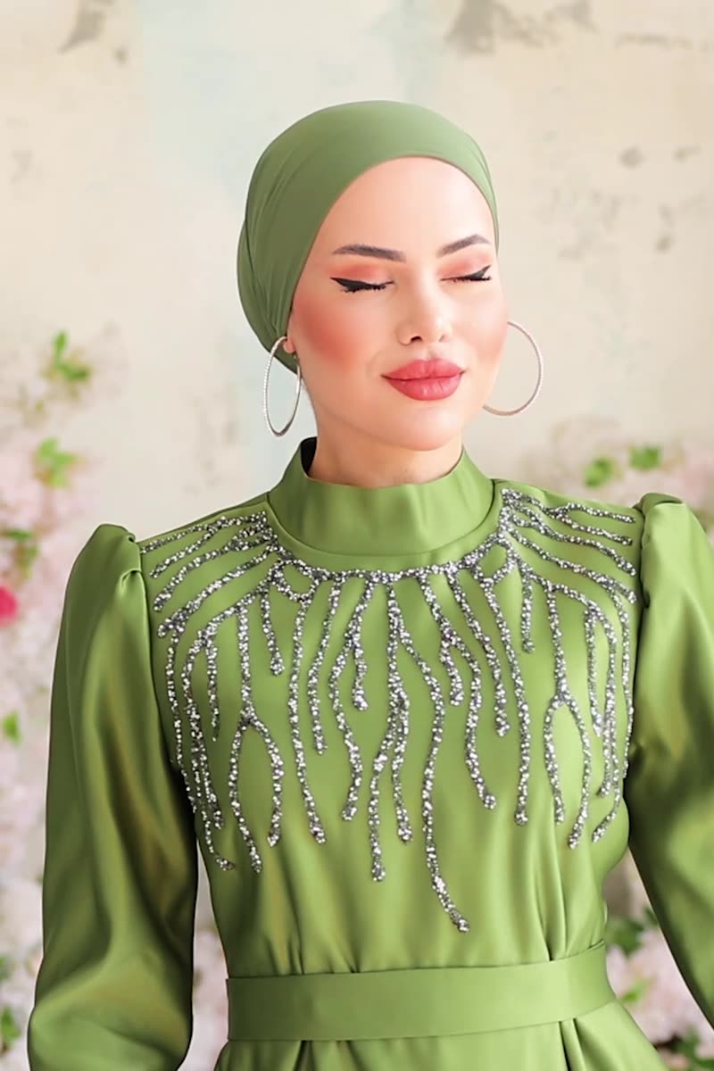moda selvim Evening Wear 6547YG95 Henna Green - Thumbnail