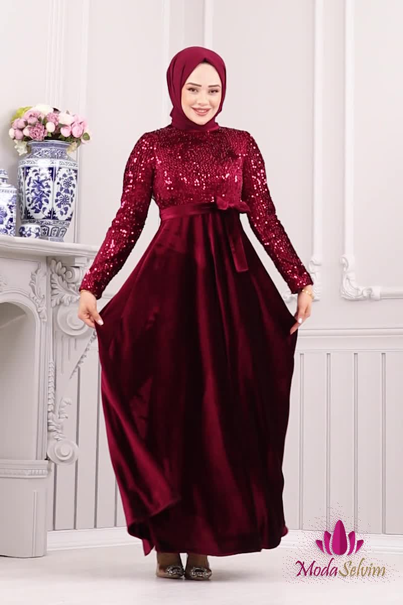 moda selvim Evening Dress 2015MEY846 Burgundy - Thumbnail