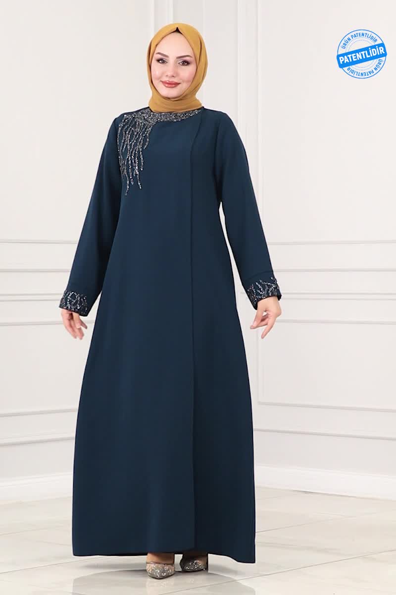 moda selvim Abaya 2211EDM718 Indigo - Thumbnail